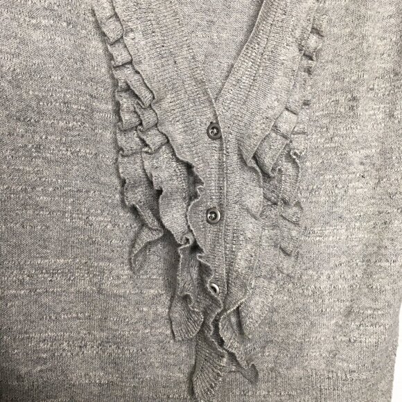 Eddie Bauer Gray Sweater Cardigan Women Size XSmall Long Sleeve Ruffle Button - Picture 5 of 6